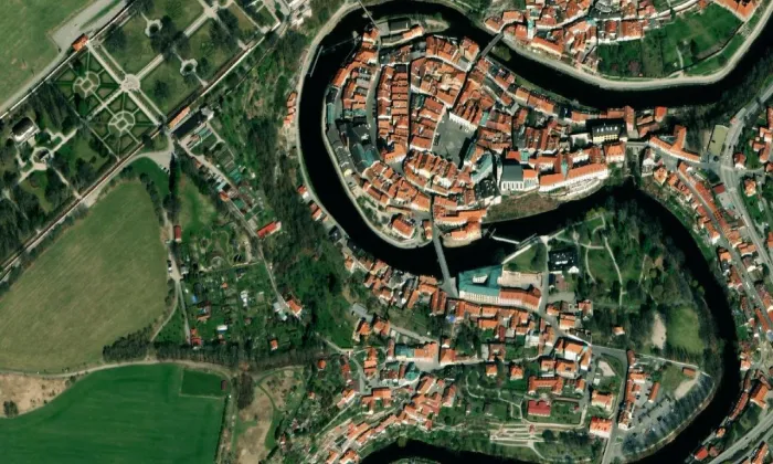 Mariánský sloup (Český Krumlov) – letecký pohled