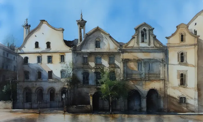 Mariánský sloup (Český Krumlov) – akvarel