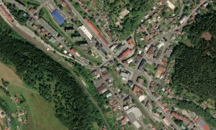 Mariánský sloup (Kraslice) – letecký pohled