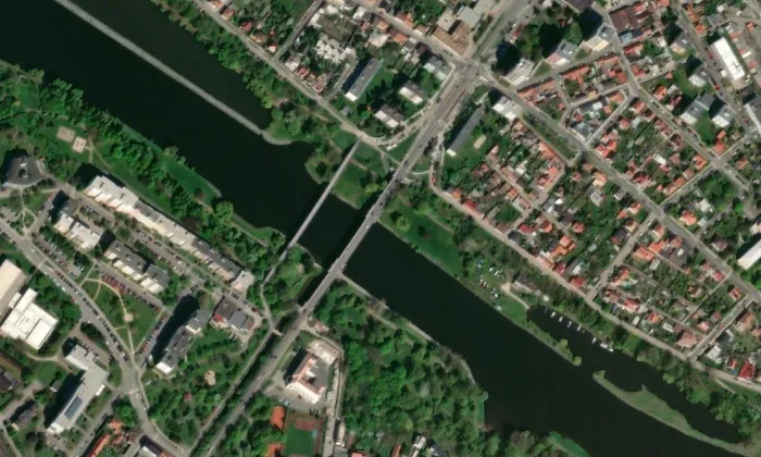 Masarykův most (Kralupy nad Vltavou) – letecký pohled