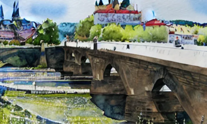 most přes Pražský okruh v Komořanech – akvarel