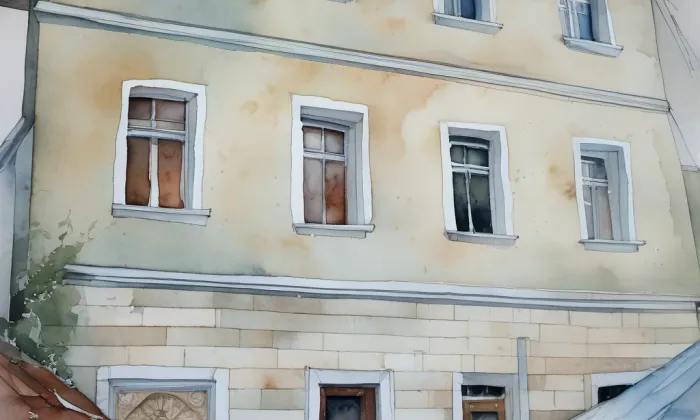 Náměstí Krále Jiřího z Poděbrad 28 – akvarel
