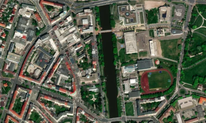 Novákovy garáže – letecký pohled