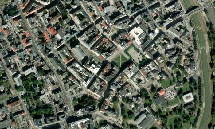 Obchodní dům Horník/Prior/Bachner – letecký pohled