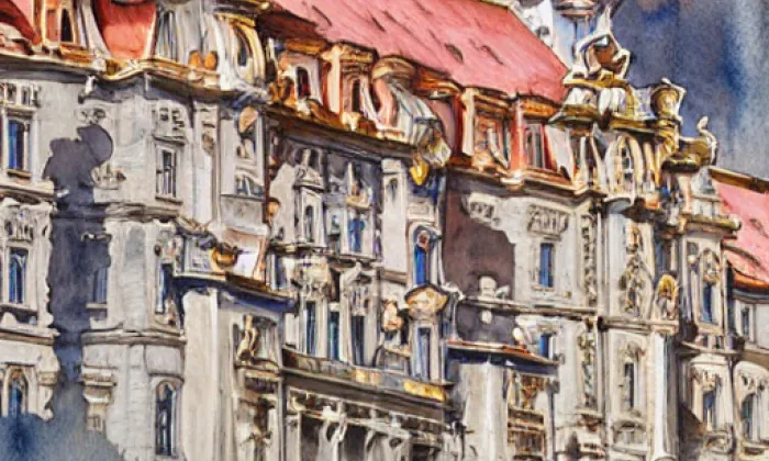 palác Kinských (Praha 1) – akvarel