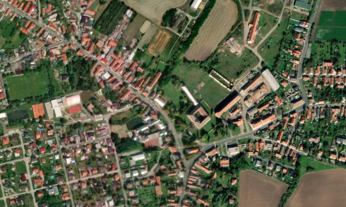 Panská sladovna – letecký pohled