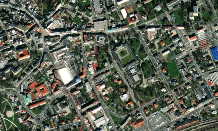 Pavlínin dvůr – letecký pohled