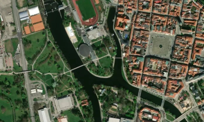 Plavecký stadion v Českých Budějovicích – letecký pohled