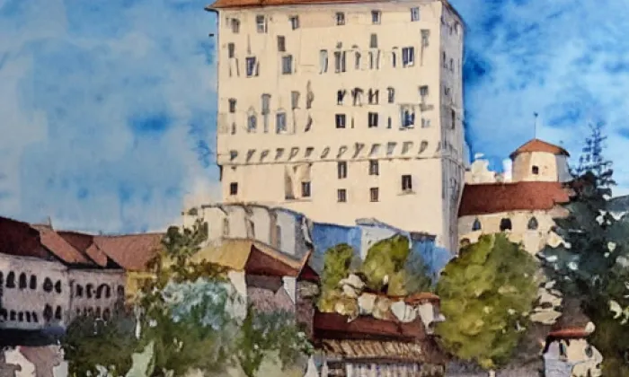 Plumlov – akvarel