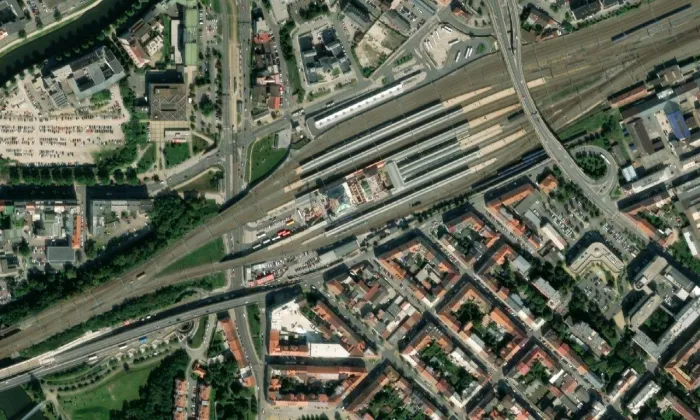 Plzeň hlavní nádraží – letecký pohled