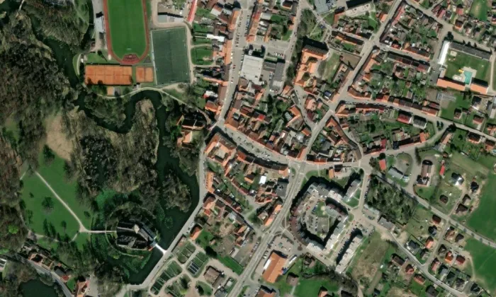 Podškolský mlýn – letecký pohled
