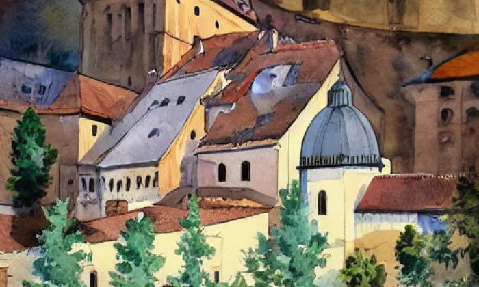 Podlažický klášter – akvarel