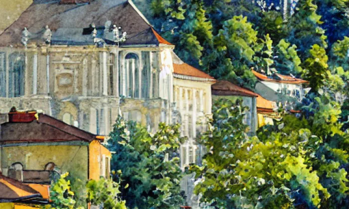 Podolské nábřeží – akvarel