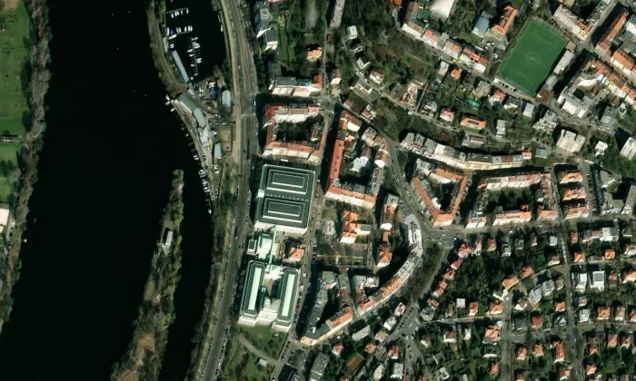 Podolská vodárna – letecký pohled