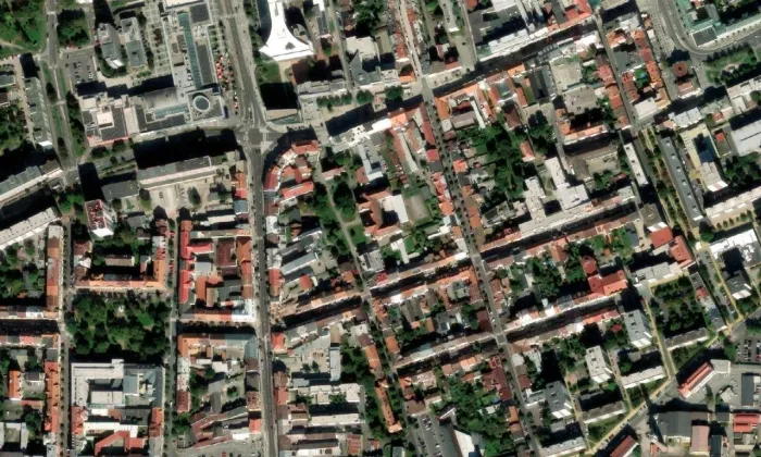 Pomník bratranců Veverkových – letecký pohled