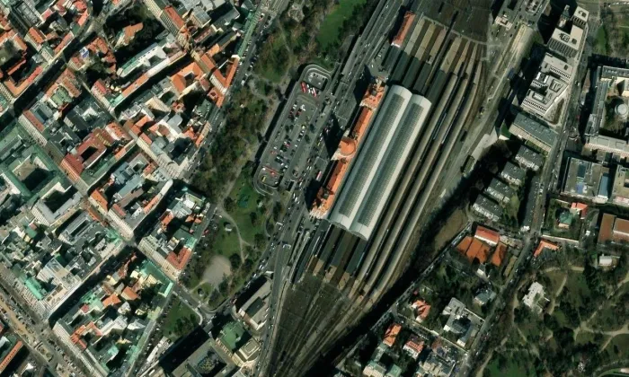 Praha hlavní nádraží – letecký pohled