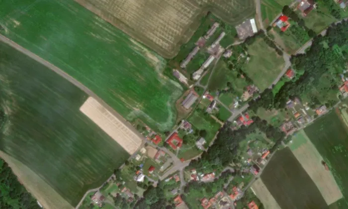 Rodný dům Řehoře Mendla – letecký pohled