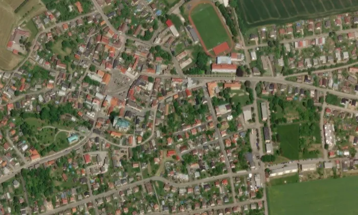 Rodný dům V. Šolce – letecký pohled