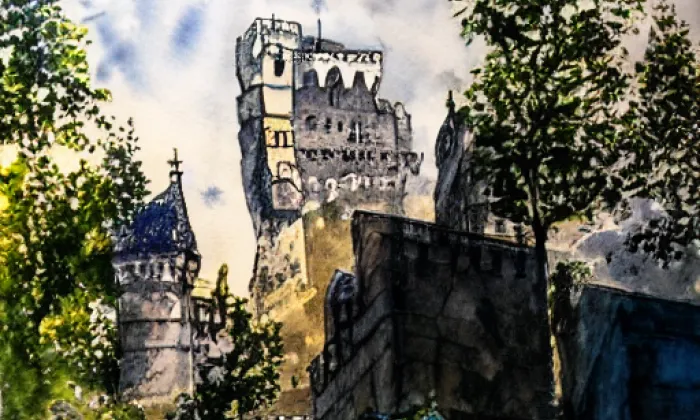 Rychlebský hrad – akvarel