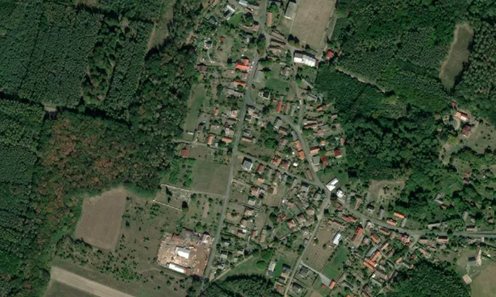 Socha Panny Marie (Seletice) – letecký pohled