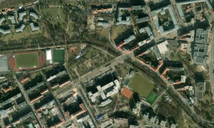 Socha Průmysl – letecký pohled