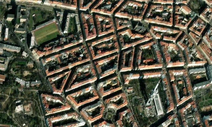 Socha svatého Jana Nepomuckého (Žižkov) – letecký pohled