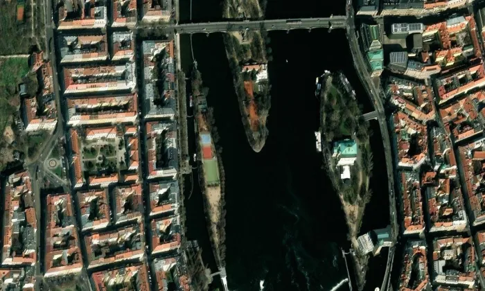 Socha Vltavy – letecký pohled