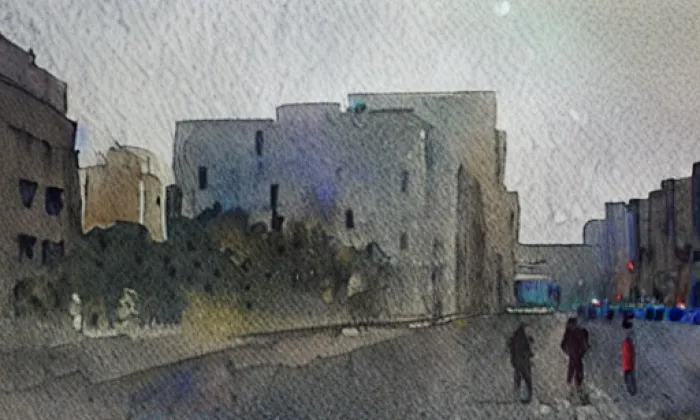 Soumarský most – akvarel