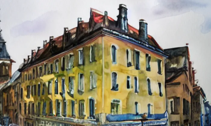 Střelské Hoštice – akvarel