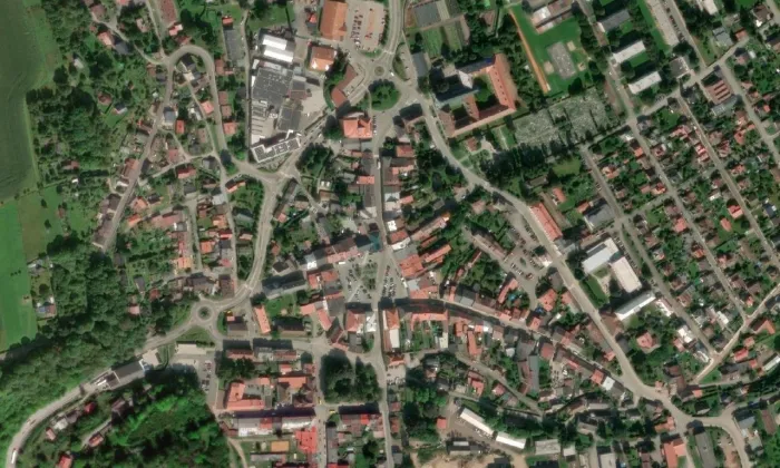 Stará škola Dřevěnka – letecký pohled