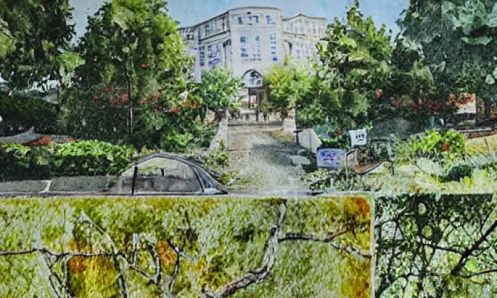 starý hřbitov v Lidicích – akvarel