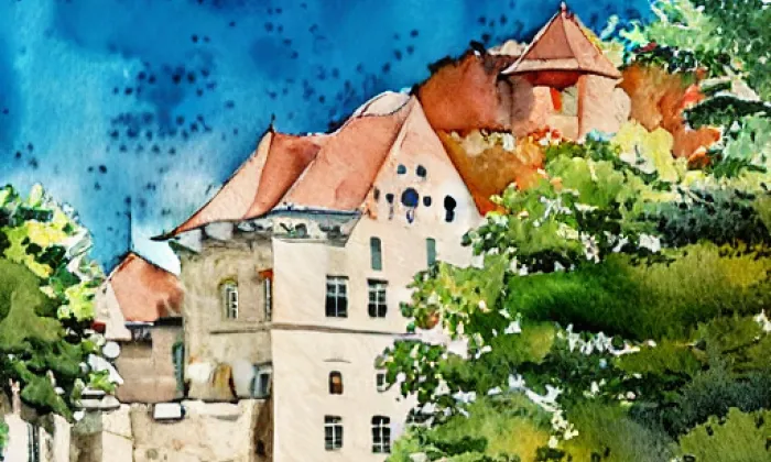 starý zámek Golčův Jeníkov – akvarel