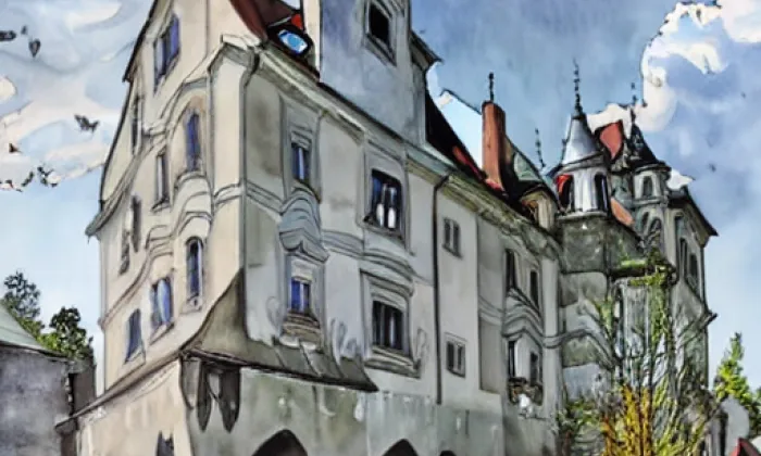 Starý zámek Kostelec nad Orlicí – akvarel