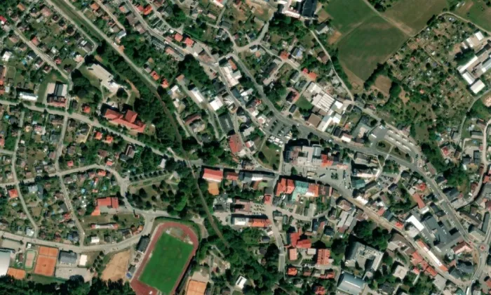 Suchardův dům – letecký pohled