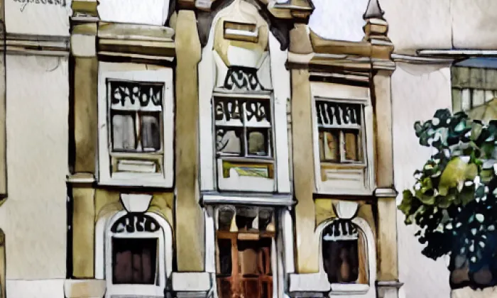 synagoga v Dobrušce – akvarel