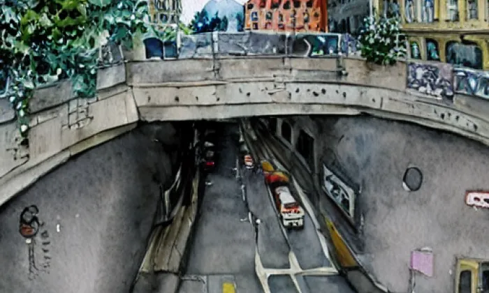 Těšnovský tunel – akvarel
