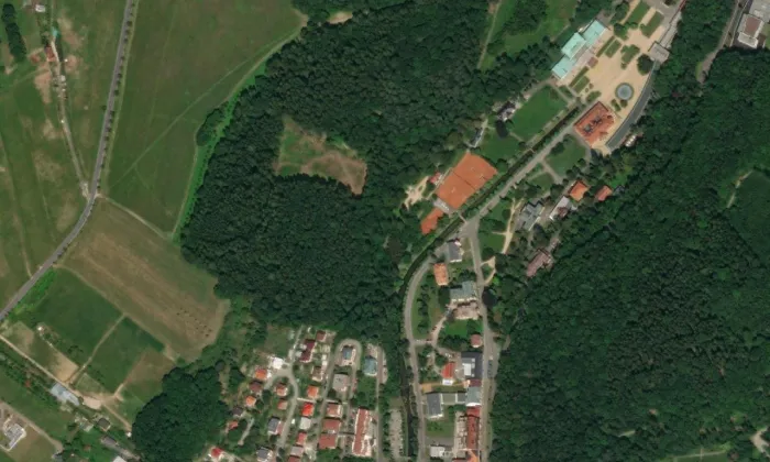 Tenisový pavilón – letecký pohled