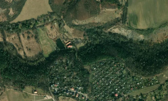 Trojanův mlýn – letecký pohled
