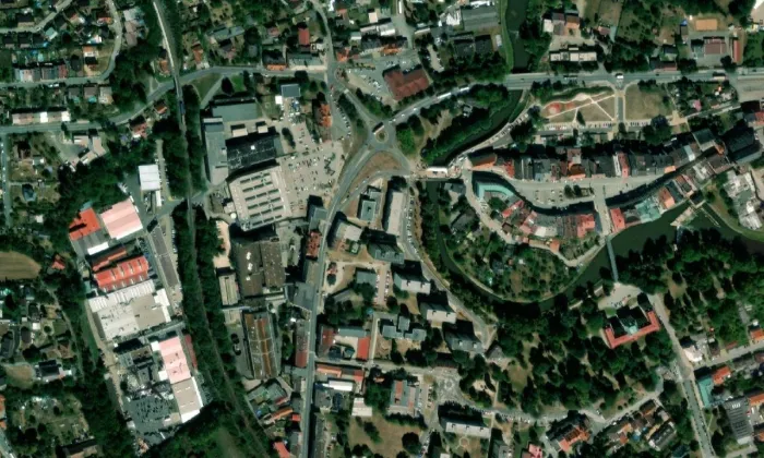 Tyršův most – letecký pohled