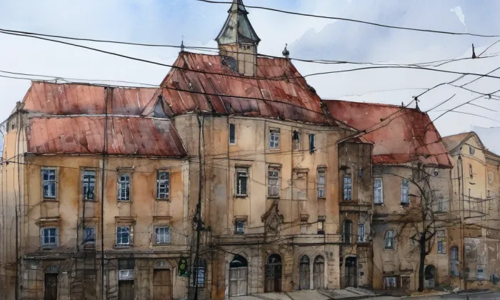 Vítkovická radnice – akvarel