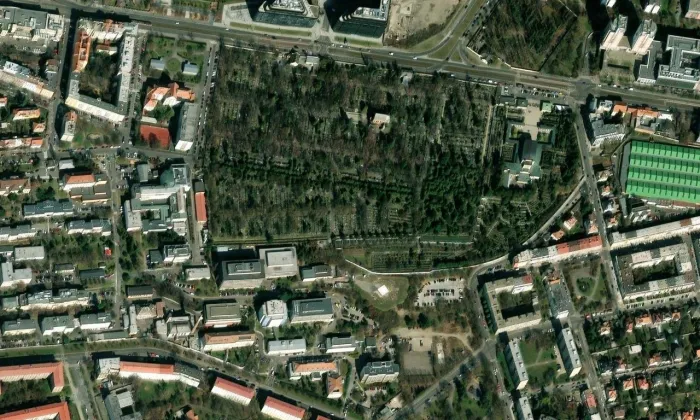 Vinohradský hřbitov – letecký pohled