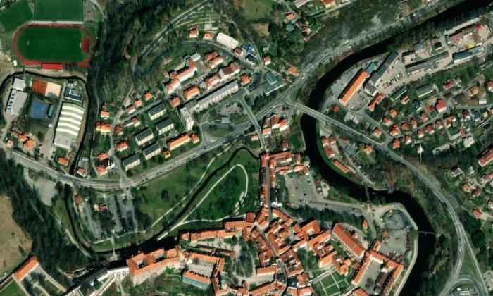 Vošahlíkův mlýn – letecký pohled