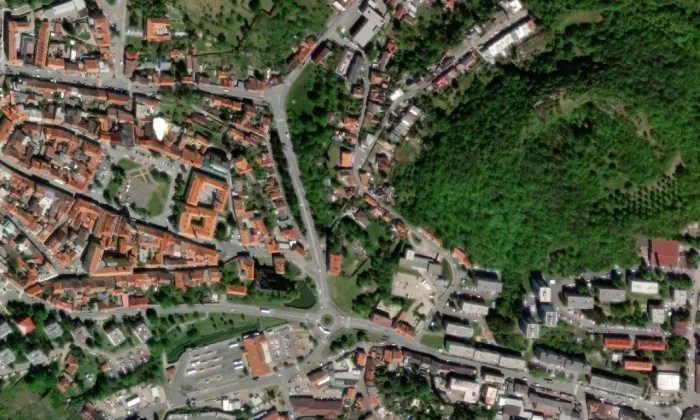 Vodní mlýn (Slaný) – letecký pohled