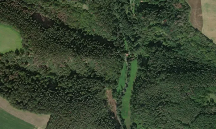 Vodní mlýn Mlčeň – letecký pohled