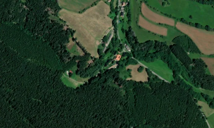 Vodní mlýn s pilou (Trhonice) – letecký pohled