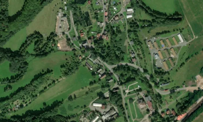 Vodní mlýn Teplice nad Metují (Dolní Teplice) – letecký pohled