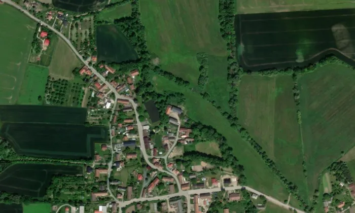 vodní mlýn v Boharyni – letecký pohled