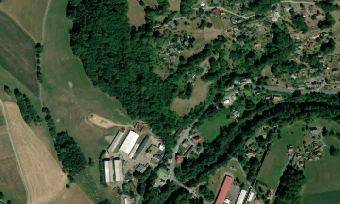 Vodní mlýn v Dolní Sytové – letecký pohled