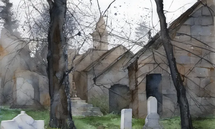 Vojenský hřbitov na Hradčanech – akvarel