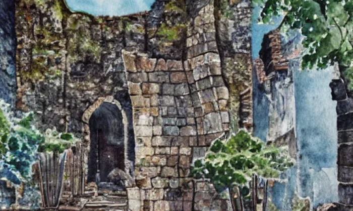 zřícenina Vápenice – akvarel